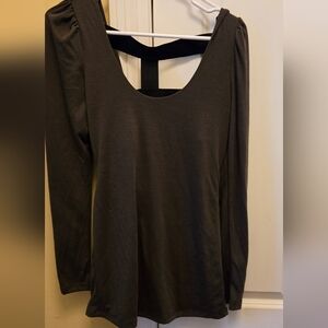 VENUS Womens Army Green Long Sleeve Backless With Black Strap Blouse Y2k